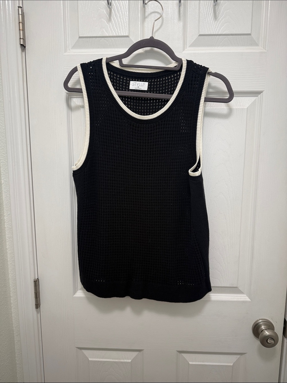 STYLUS Black Knit Tank with White Trim